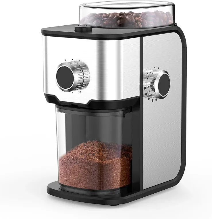 Ollygrin BG705 elektrisches Kaffeemahlwerk mit flachen Mahlwerken, einstellbares Kaffeemahlwerk für den Heimgebrauch, kompaktes Kaffeemahlwerk mit 14 Mahlgraden, 2–12 Tassen für Zuhause & Büro