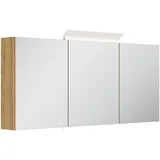 Lomadox Spiegelschrank BATLEY-02 140cm breit, Eiche, 3D-Funktion, LED-Leuchte, Kombibox braun 140 cm x 62 cm x 17 cm