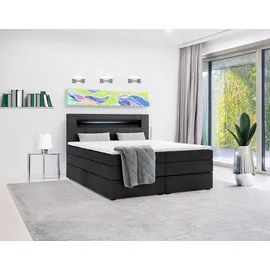 m-punkt Boxspringbett KUBA KING mit Bettkasten 180 x 200 cm Webstoff Schwarz
