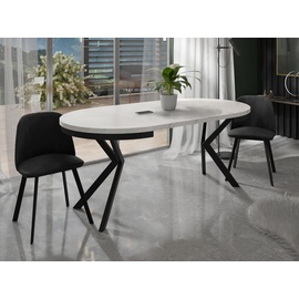 WFL GROUP Runder Ausziehbarer Esstisch - Loft Style Tisch mit Metallbeinen - 90 bis 170 cm - Industrieller Quadratischer Tisch für Wohnzimmer - Kompakt - 90 - Weiß Marmor