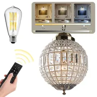 Kronleuchter Kristall Dimmbar mit Fernbedienung, LED Globo Pendelleuchte Höhenverstellbar, Hängelampe 30cm Rund Vintage fur Wohnzimmer, Schlafzimmer, Flur, Küche