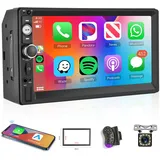 Hodozzy Wireless Carplay Android Auto 2 Din Autoradio, 7 Zoll HD Touchcreen Multimedia Player mit Bluetooth/Mirror Link/USB/AUX/FM Radio+Rückfahrkamera