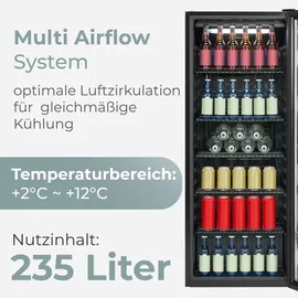 Bomann Bomann® Kühlschrank mit Glastür | | 143cm | Getränkekühlschrank 2 | MultiAirflow | Türanschlag wechselbar | KSG 7292 schwarz