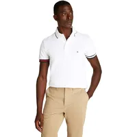 Tommy Hilfiger Herren Poloshirt Kurzarm Flag Cuff Slim Fit, Weiß (White), XL