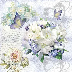 Ambiente 20 Servietten Papier 33x33cm 3-lag - hochwertige Einweg Papierservietten Lilien Schmetterling Schrift Motiv Partyservietten floral romantisch Hochzeit