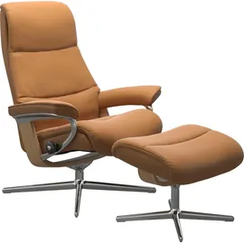 Stressless Relaxsessel STRESSLESS "View", braun (new caramel), B:82cm H:109cm T:81cm, Sessel, Relaxsessel, mit Hocker, mit Cross Base, Größe S, M & L, Holzakzent Eiche