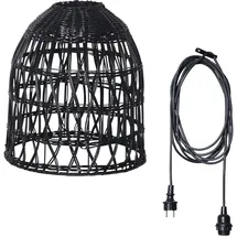 MARELIDA BELL Lampenschirm Rattanstil outdoor mit E27 Fassung H: 33cm schwarz