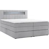 m-punkt Boxspringbett KUBA KING mit Bettkasten 180 x 200 cm Webstoff Grau mit Visco Topper Bett Bettkasten Taschenfederkern