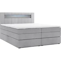 m-punkt Boxspringbett KUBA KING mit Bettkasten 180 x 200 cm Webstoff Grau mit Visco Topper Bett Bettkasten Taschenfederkern