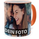 PhotoFancy® - Fototasse vollflächig Bedruckt - Personalisierte Panorama-Tasse mit eigenem Foto selbst gestalten - Orange