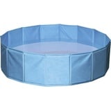 Kerbl Hundepool (ø 80 cm, Höhe 20 cm, Fassungsvermögen 100 l, Farbe blau, faltbares Planschbecken, MDF-Seitenwände, für kleine Hunde) 82398