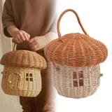 Atyhao Rattan-Hängetasche, Handgefertigter Rattan-Pilzkorb, Gewebt, Niedlich, Desktop-Dekoration, Babyspielzeug, Aufbewahrung, Organizer, Kinder, Fotografie, Requisiten, Kinderzimmer,