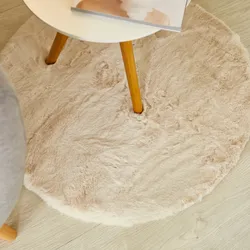 Hochflor-Teppich MY HOME "Lugano", beige, H:30mm Ø:80cm, Teppiche, Kunstfell, Uni Farben, sehr weich & kuschelig