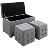 Homcom 3 tlg. Sitzbank mit Stauraum und 2 Sitzhocker Faltbar Hellgrau 75 x 40 x 42 cm
