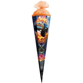 ROTH Schultüte Monstertruck Fire 100 cm - 6-eckig Rot(h)-Spitze Tüllverschluss - Zuckertüte Schulanfang