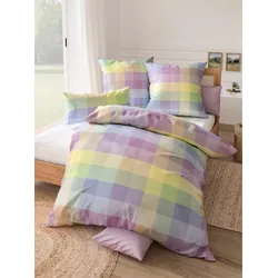 Bettwäsche WÄSCHEPUR Gr. 3, bunt (rosé, bleu, kariert), B/L: 155cm x 220cm, 2-teilige Garnitur St., 2-teilige Garnitur St., Feinbiber, B/L: 80cm x 80cm, Feinbiber, 100% Baumwolle, Bettwäsche