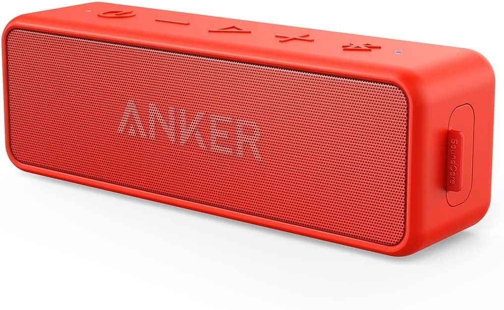 Anker SoundCore 2 Tragbarer wasserdichter Portable Lautsprecher (Bluetooth, 12 W, Bluetooth, Musik, Android, Apple, Smartphone, Iphone) rot