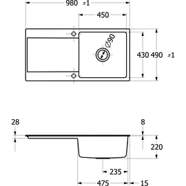 Villeroy & Boch Siluet 60 flat rechts flächenbündig keramik weiß Handbetätigung 980 x 490 mm