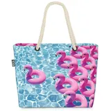 VOID Strandtasche (1-tlg), Swimming Pool Flamingos Beach Bag Pool Flamingo Sommer Wasser schwimm bunt