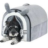 Jiupety Hundehöhle Mittelgroße Hunde mit Vorhängen, Tragbare Hundehütte Innen mit Tragegriff, Größe L Hundehaus Indoor für Kleine und Mittelgroße Hunde, Waschbare Polsterung, Grau