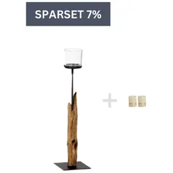 Holz Windlicht Laura Windlicht 45 cm + zwei Kerzen-Ivory