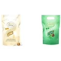 Lindt LINDOR Schokoladen Kugeln weiß, 1kg & LINDOR | 1 kg Beutel, wiederverschließbar | ca. 80 Kugeln Minze-Milch-Schokolade mit Füllung | Großpackung, Pralinen-Geschenk, Schokoladengeschenk