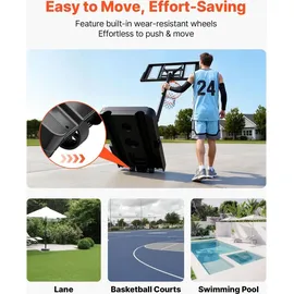 Vevor tragbarer Basketballständer, 1,35 bis3,05 m höhenverstellbarer Basketballkorb, verstellbare Basketballanlage mit Nylonnetz & Rollen, tragbares Backboard-Set für Terrassen Poolrand