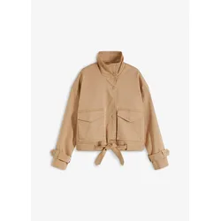 bonprix Weite Twill-Jacke mit aufgesetzten Taschen, beige, 46, mit Baumwolle