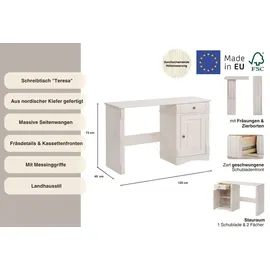 Home Affaire Schreibtisch Teresa Kiefer massiv / Weiß