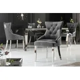 Riess Ambiente Eleganter Stuhl Castle grau Samt mit Löwenkopf im Barock Design Esszimmerstuhl Stühle Chesterfield Look
