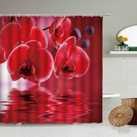 Duschvorhang 180x200 Rote Orchidee Duschrollo Wasserabweisend Anti-Schimmel mit 12 Duschvorhangringen, 3D Bedrucktshower Shower Curtains, für Duschrollo für Badewanne Dusche