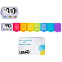 TBSoon 7 tage tablettenbox mit 5 erinnerung alarm + 1 Timer, Große Fächer, lauter Sound, feuchtigkeitsbeständig, reisen pillendose klein für unterwegs morgens abends, medikamentenbox, 7 tage pillenbox