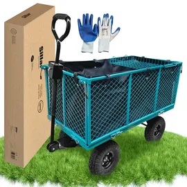 sillar Bollerwagen klappbar 350 kg blau mit Gartenhandschuhen