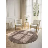 ELLE DECORATION Prisma, braun Beige, H:5mm Ø:200cm, Baumwolle, Polyester, Teppiche, Teppich, Glanz-Effekt, Karo Design, Kachel-Optik, Wohnzimmer, Schlafzimmer,Flur