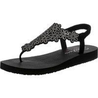 Skechers Damen Meditation FLORAL Lover Flipflop, Black Mitobuck/Silver Rhinestone Trim, 39 EU