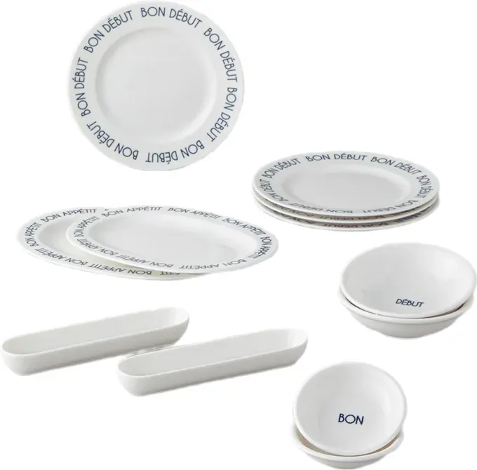 English Home Bon Appetit Porzellan-Frühstücksset 12-teilig, 4 Personen Schwarz