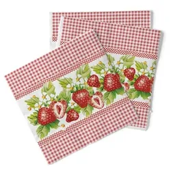 Sovie HOME Serviette Erdbeeren in Rot-Weiß aus Tissue 33 x 33 cm, 20 Stück - Erdbeeren Frühling Sommer Karo Muster