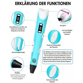 glato 3D Stift, 3D-Stift Kinder, 3D Stift, 3D Stift Set, Mit 15 Farben Kinder Set, Kindergeschenk, SCRIB3D - Blau