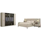 JV Möbel Designer Bett 4-tlg. 2x Nachttische Weiß