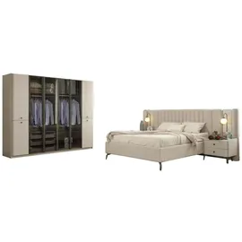 JV Möbel Designer Bett 4-tlg. 2x Nachttische Weiß