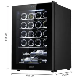 Cecotec Weinkühler, Weinkühler mit Kompressor Freistehend Schwarz, Transparent 20 Flaschen Bolero Grandsommelier 2050 Black Compressor. Einstellbare Temperatur von 5-18°C, Hohe Leistung, Leiser und vibrationsfrei.