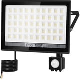 NATPOW Led Strahler mit Bewegungsmelder außen, 100W LED Strahler Fluter mit IP66 Wasserdicht 6000K Superhell Scheinwerfer Außenstrahler für Garten Garage Sportplatz Hinterhof