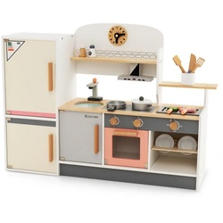 COSTWAY Spielküche Kinderküche, aus Holz, mit Zubehör & Grill bunt