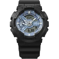 Chronograph CASIO G-SHOCK Armbanduhren schwarz (schwarz-hellblau) Herren Quarzuhr, Armbanduhr, Herrenuhr, digital, bis 20 bar wasserdicht