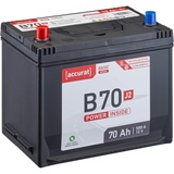 Accurat Basic Asia B70 Autobatterie - 12V, 70Ah, 580A, zyklenfest, wartungsfrei, 30% mehr Startleistung, Ca-Technologie, Pluspol links - Starterbatterie, Nassbatterie, Blei-Säure Batterie