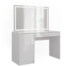 Vicco Schminktisch, Sherry, Weiß/weiß Hochglanz, 119.8 cm, mit LED-Spiegel Vicco