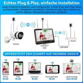 LuVision Dual WLAN PTZ Überwachungssystem mit Monitor 5MP, Mikrofon, Sirene, Nachtsicht, Bewegungsverfolgung 2 Kameras