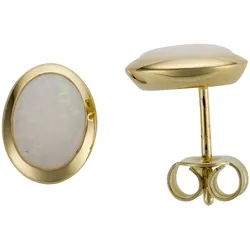 Paar Ohrstecker FIRETTI "Schmuck Geschenk Gold 585 Ohrschmuck Farbstein Edelstein Opal", gold (gelbgoldfarben, weiß), Ohrringe, Damen, Gelbgold 585, mit Opal