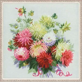 Riolis Kreuzstich-Set, Motiv Dahlien, Grau