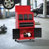 2-in-1-werkzeugwagen Mit Oberer Schublade Und Unterem Schrank, Metall, 61,6 X 33 X 108 Cm, Rot